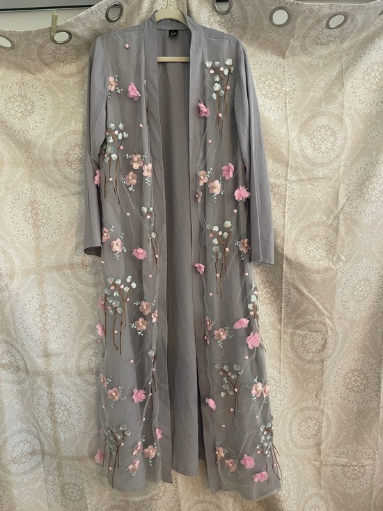 beauty anima Other - Grey Floral Open Abaya